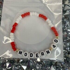 Bracelet beaded bday birthday Modern 40 Beaded Bracelet in Red and White